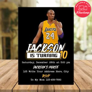 Kobe Bryant Birthday Invitation Instant Download