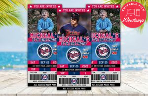 Minnesota Twins Ticket Birthday Editable Template Instant Download