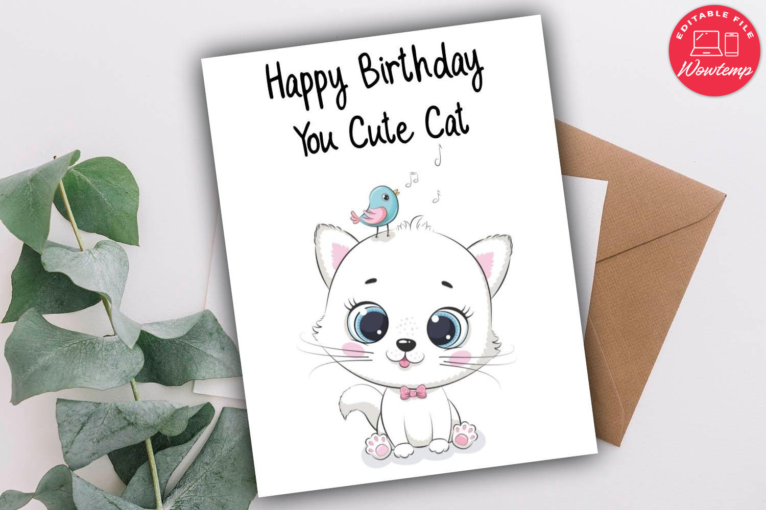 Printable Cute Cat Birthday Card Instant Instant Download | Wowtemp