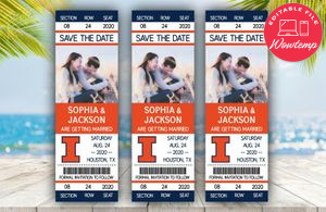 Editable Illinois Fighting Illini Save The Date Wedding Engagement Announcement Ticket Invitation Instant Download