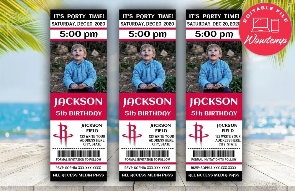 Printable Houston Rockets Birthday Ticket Invitations DIY | Wowtemp