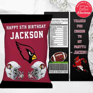 Printable Arizona Cardinals Birthday Chip Bags Instant Download