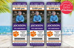 Printable Clemson Tigers Birthday Ticket With Photo Invitation Instant Download
