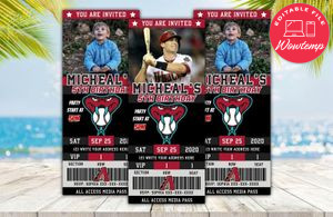 Editable Arizona Diamondbacks Birthday Ticket Invitations Instant Download