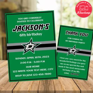 Dallas Stars Party Invitations and Free Thank You Card Instant Download