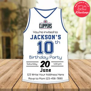 LA Clippers Jersey Birthday Invitation Instant Download