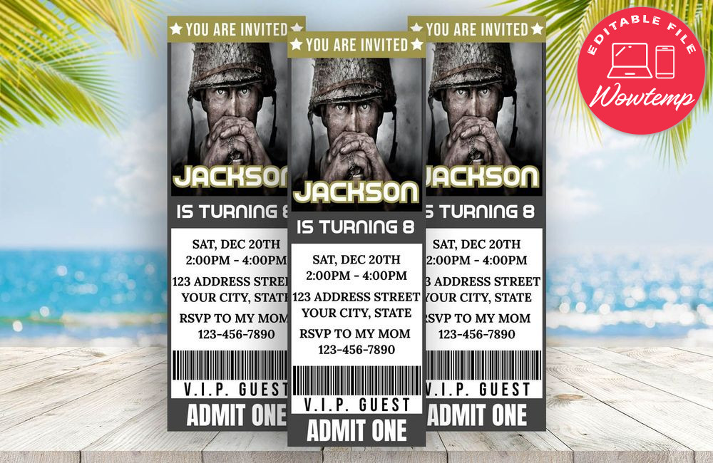 Editable Call of Duty Ticket Birthday Flyer 6 Instant Download