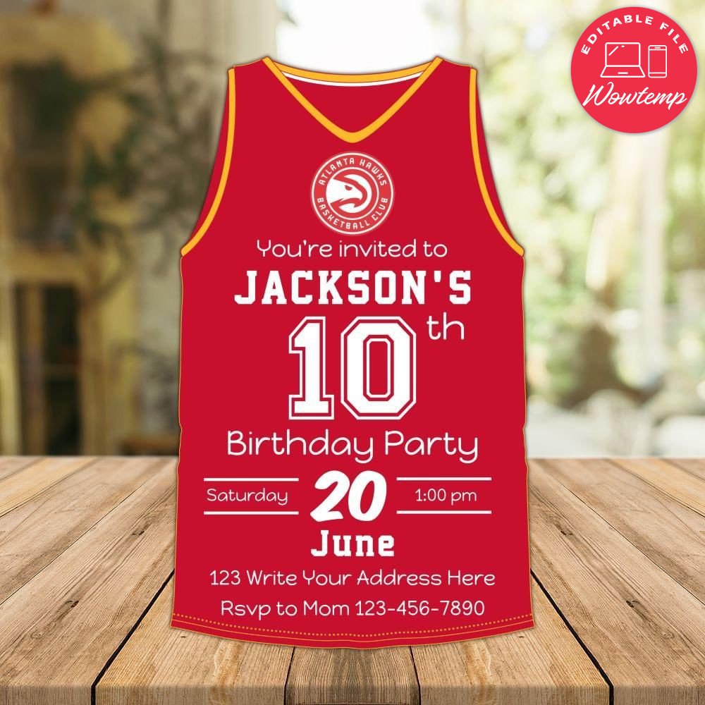 Atlanta Hawks Jersey Birthday Flyer Instant Download
