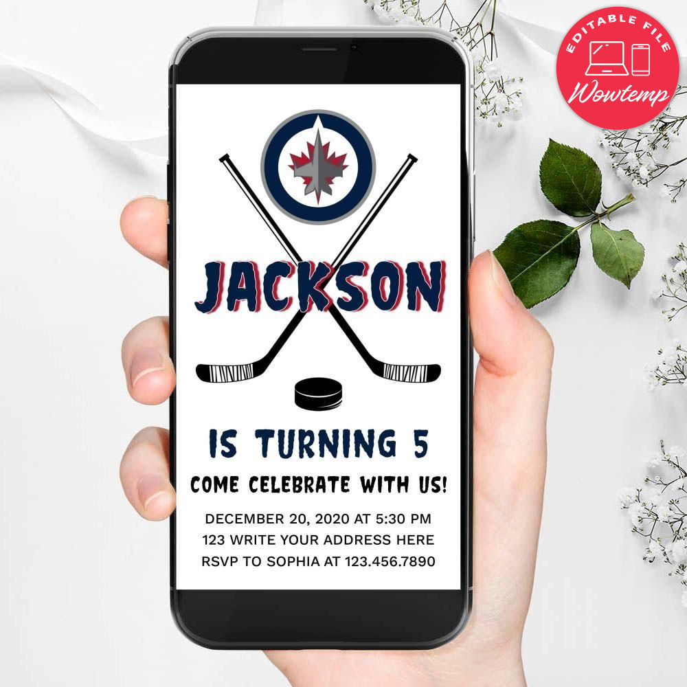 Electronic Winnipeg Jets Electronic Invite Birthday Flyer Template Instant Download
