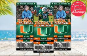 Editable Miami Hurricanes Birthday Ticket Invitation Instant Download