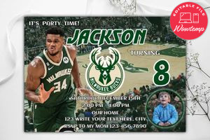 Milwaukee Bucks Birthday Flyer Template to Print at Home Instant Download