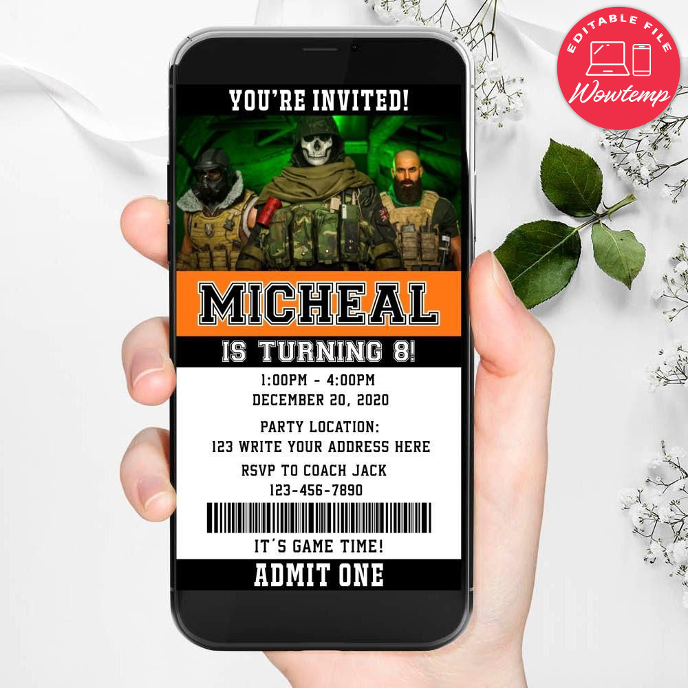 Electronic Call Of Duty Warzone Electronic Invite Birthday Flyer Instant Download