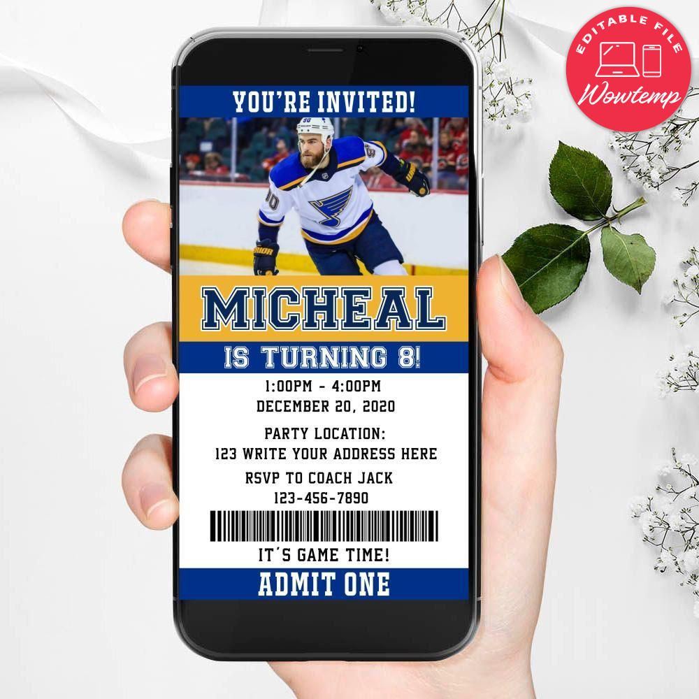 Electronic St Louis Blues Electronic Invite Birthday Invitations Instant Download