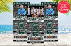 Editable Michigan State Spartans Basketball Birthday Ticket Invitations Instant Download
