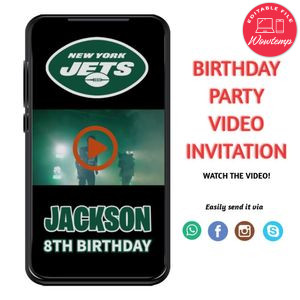 New York Jets Birthday Video Invitation Digital Template Customizable Instant Download
