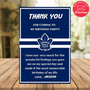 Toronto Maple Leafs Thank you card Template to Print at Home Instant Download