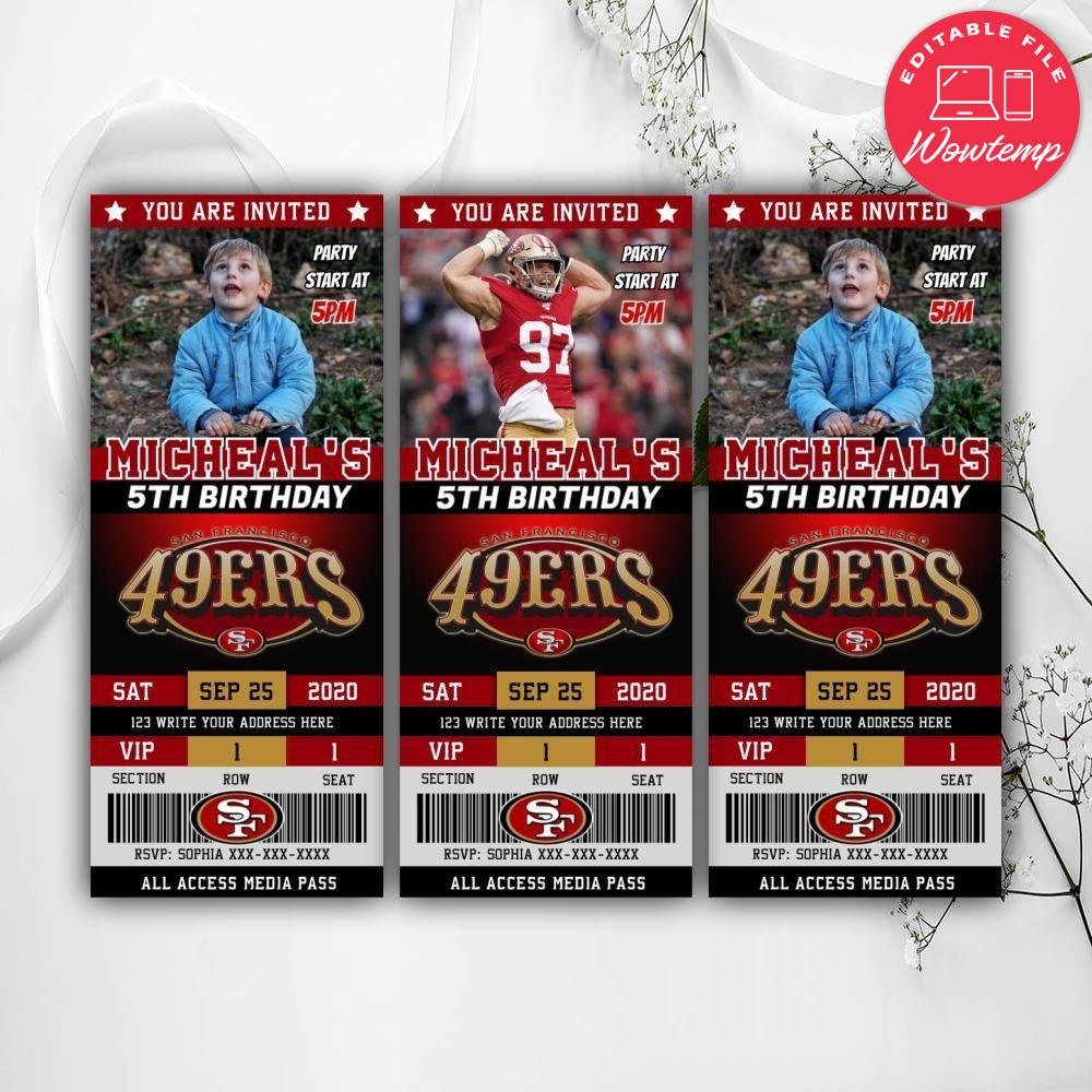 San Francisco 49ers Birthday Ticket Invites Instant Download