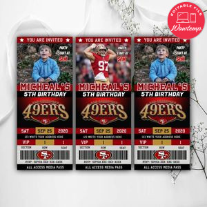 San Francisco 49ers Birthday Ticket Invites Instant Download