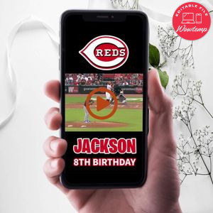 Cincinnati Reds Birthday Video Invitation Digital Template Customizable Instant Download
