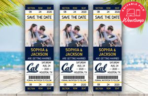 Editable  California Golden Bears Save The Date Wedding Engagement Announcement Ticket Invitation Instant Download