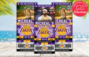Editable Los Angeles Lakers Birthday Ticket Invitations DIY