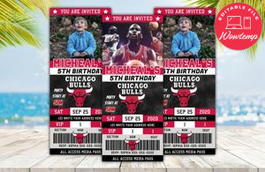 Chicago Bulls Ticket Birthday Editable Templates DIY