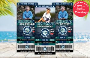 Editable Seattle Mariners Birthday Ticket Invitations Instant Download