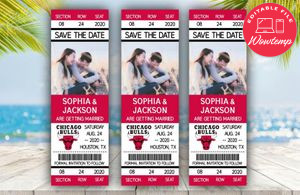 Editable Chicago Bulls Save The Date Wedding Engagement Announcement Ticket Invitation Instant Download