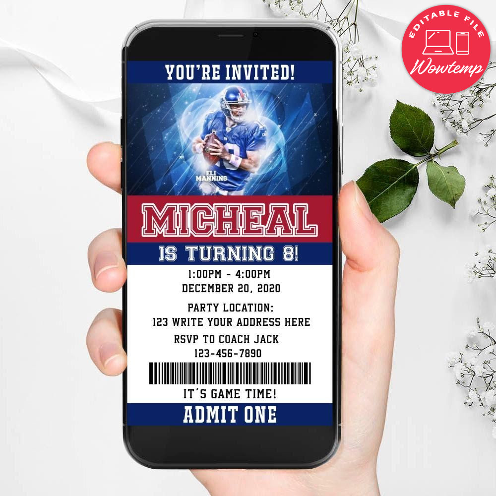 Electronic New York Giants Ticket Electronic Invite Birthday Invitations DIY