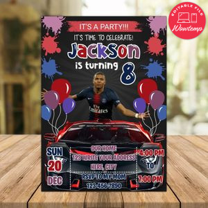 Kylian Mbappé Paris Saint Germain Drive By Birthday Parade Invitation Printable Instant Download