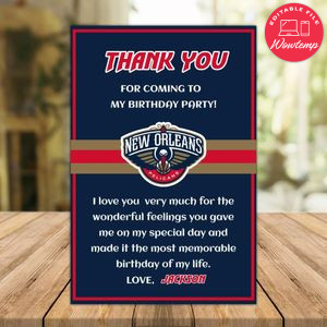 New Orleans Pelicans Thank you card Template to Print at Home Instant Download