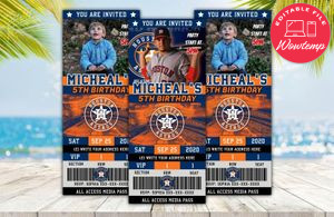 Editable Houston Astros Birthday Ticket Party Invites Instant Download