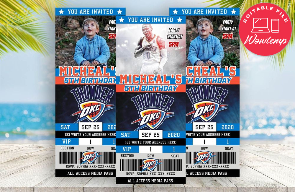 Editable Oklahoma City Thunder Birthday Ticket Party Invites Instant Download
