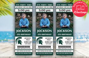 Printable Michigan State Spartans Birthday Ticket With Photo Invitation Instant Download