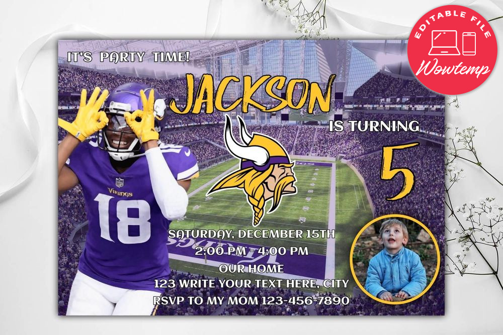 Minnesota Vikings Birthday Flyer Template to Print at Home Instant Download