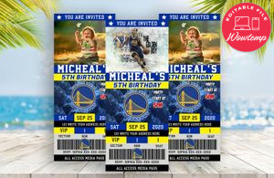 Editable Golden State Warriors Basketball Birthday Ticket Invites Instant Download