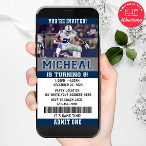 Electronic Ezekial Elliot Dallas Cowboys Ticket Electronic Invite Birthday Invitations Instant Download