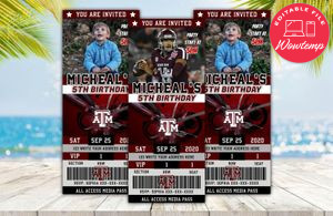 Editable Texas A&M Aggies Birthday Ticket Invitations Instant Download