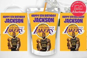 Printable LeBron James Los Angeles Lakers Birthday Capri Sun Juice Label Instant Download