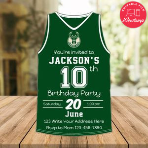 Milwaukee Bucks Jersey Birthday Invitation Instant Download