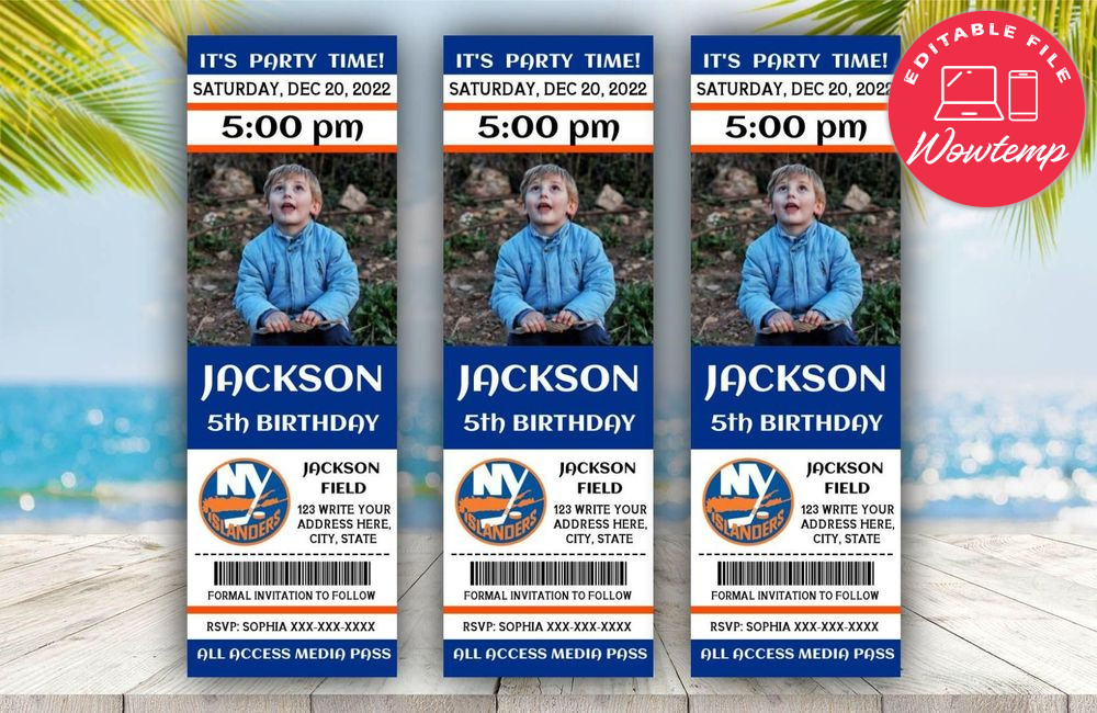 New York Islanders Birthday Ticket With Photo Invitation Instant Download
