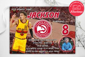 Atlanta Hawks Birthday Invitation Template to Print at Home Instant Download
