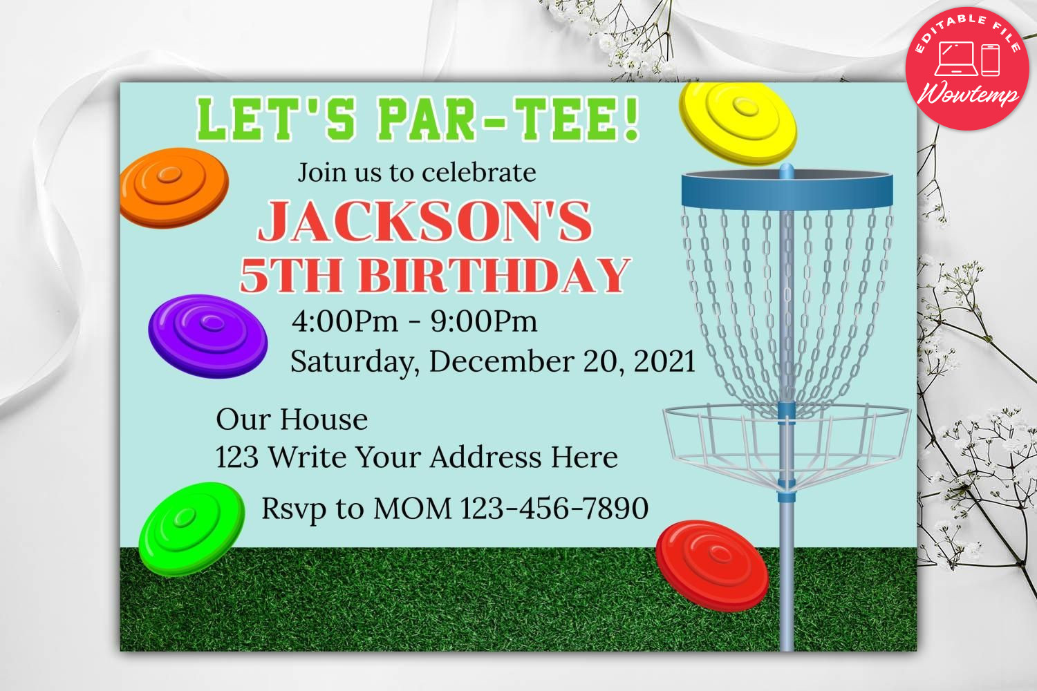Frisbee Golf Birthday Invitation Template to Print at Home DIY | Wowtemp