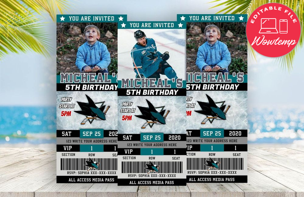 Editable San Jose Sharks Birthday Ticket Invitations Instant Download