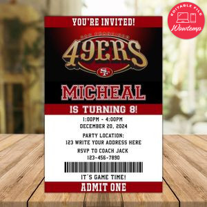 San Francisco 49ers Birthday Invitation Instant Download