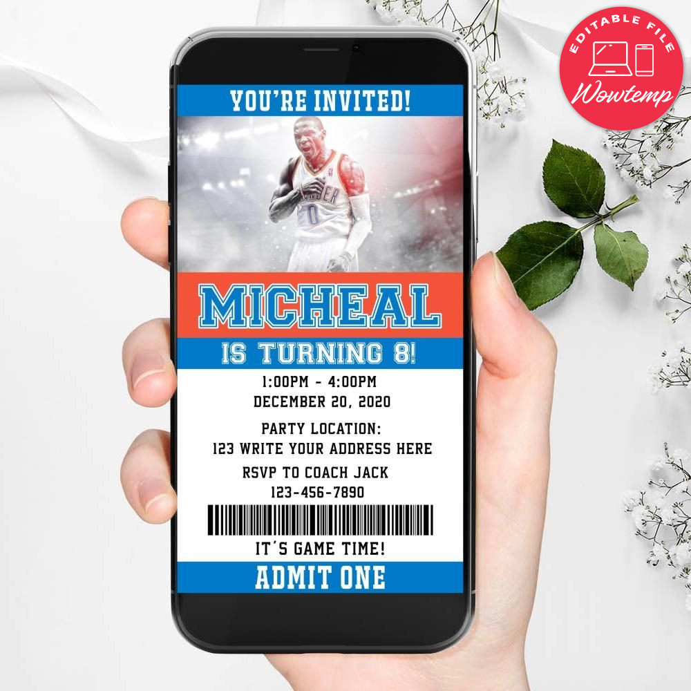 Electronic Oklahoma City Thunder Electronic Invite Birthday Invitations Instant Download