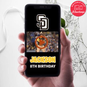 San Diego Padres Birthday Video Invitation Digital Template Customizable Instant Download