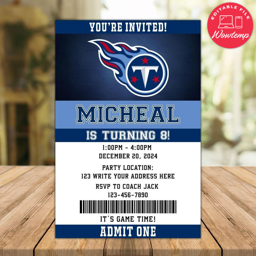 Tennessee Titans Birthday Flyer Instant Download
