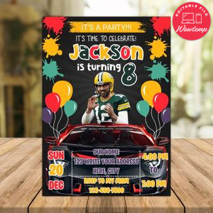 Aaron Rodgers Green Bay Packers Drive By Birthday Parade Invitation Printable Instant Download