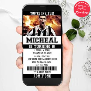 Electronic Cristiano Ronaldo Juventus Ticket Electronic Invite Birthday Invitations Instant Download